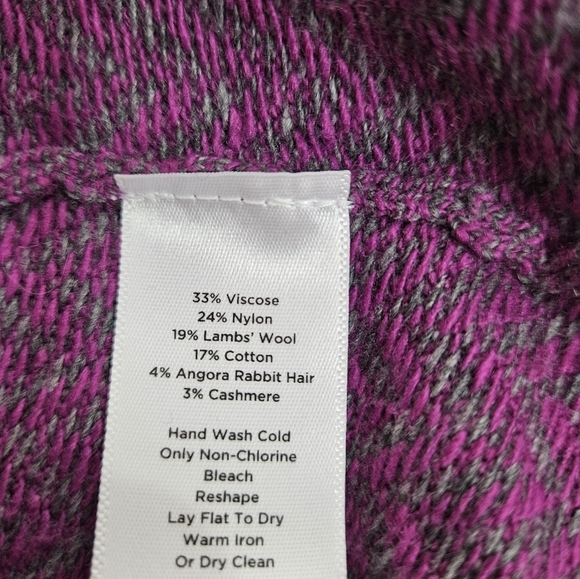 Talbots Fuchsia & Gray Chevron Wool Blend Cardigan Sweater 2X Women's Plus K23 - Picture 6 of 8